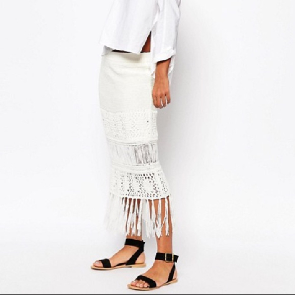 Moon River black knit crochet midi skirt